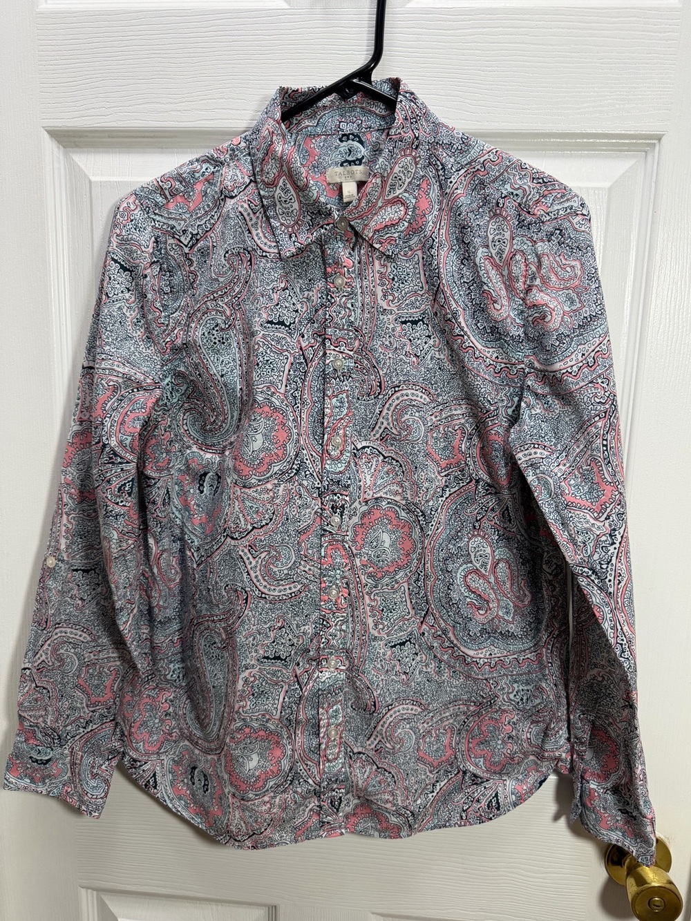 Talbots Pink & Gray Paisley Button-Front Shirt